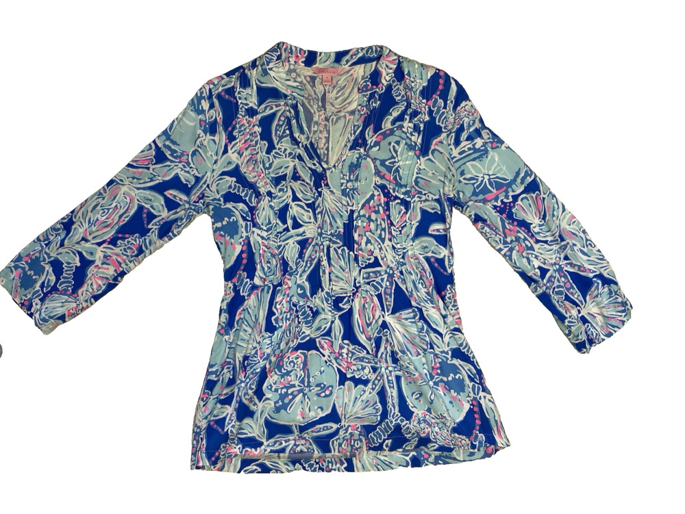 LILLY PULITZER Sarasota Tunic Blouse Womens Size Medium Classic Coastal Vacation
